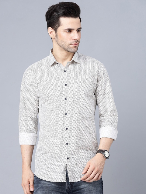 

MR KAMEEJ Men Off White & Grey Relaxed Printed Pure Cotton Casual Shirt