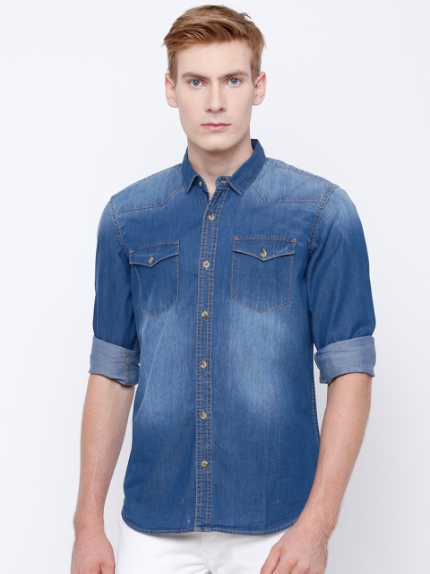 

HIGHLANDER Men Blue Slim Fit Faded Denim Casual Shirt