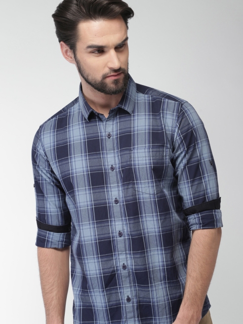

HIGHLANDER Men Blue Slim Fit Checked Casual Shirt