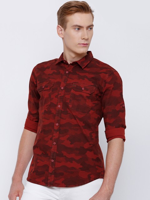 

LOCOMOTIVE Men Rust Red Slim Fit Printed Casual Shirt