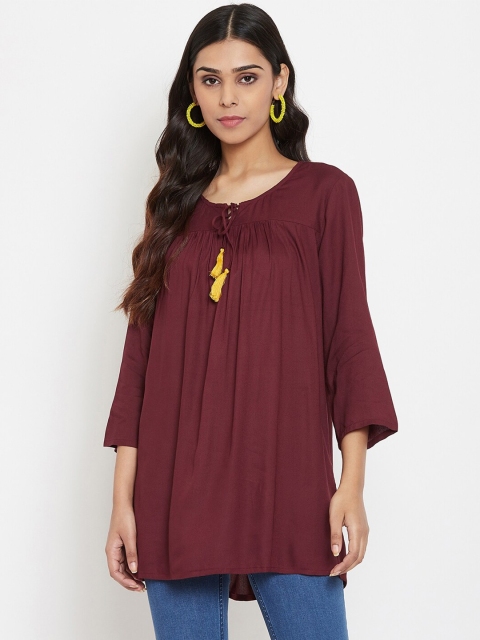 

Evalona Women Maroon Solid A-line Kurti