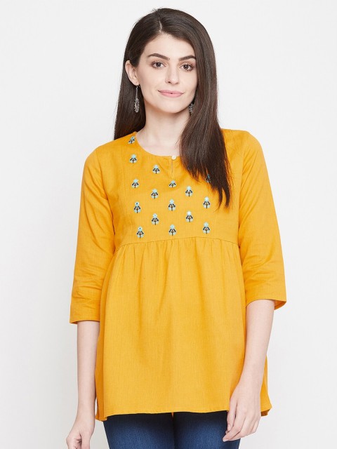 

Evalona Yellow Embroidered Ethnic Motifs Kurti
