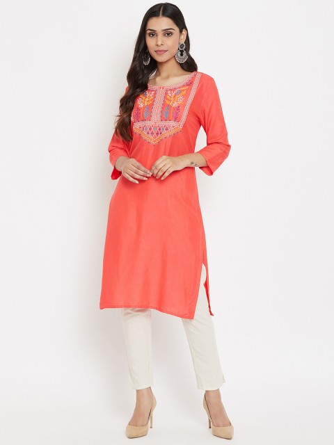 

Evalona Coral & Off White Embroidered Kurti