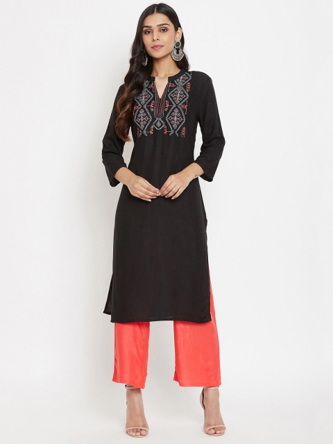 

Evalona Women Black Embroidered Straight Kurta