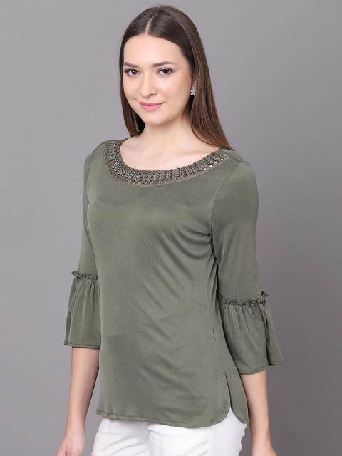 

Lakshita Olive Green Modal Embellished Tunic
