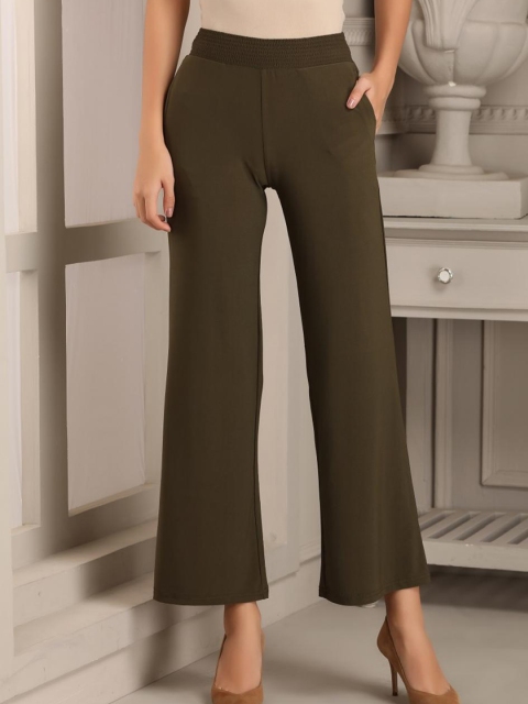 

Lakshita Women Olive Green Relaxed Loose Fit Trousers