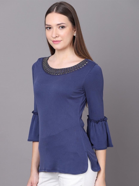 

Lakshita Navy Blue & White Modal Embellished Tunic