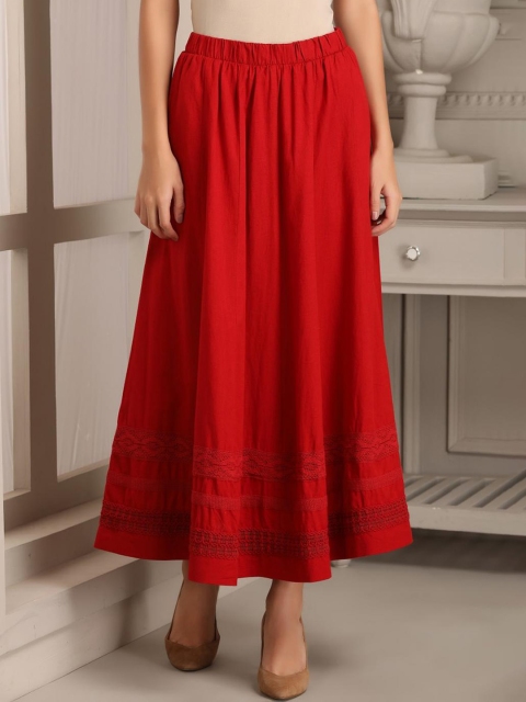 

Lakshita Women Red Solid A- Line Maxi Flared Skirts