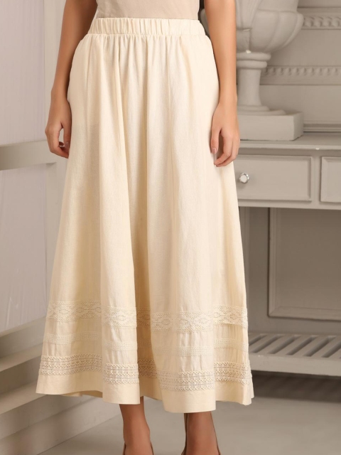 

Lakshita Women Off White Solid A-LineLong Linen Skirt