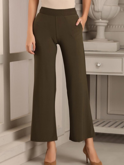 

Lakshita Women Olive Green Relaxed Loose Fit Trousers