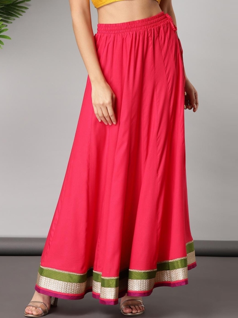 

Lakshita Women Pink Solid Flared with contrast Border Ethnic Maxi Skirts