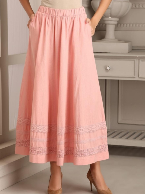 

Lakshita Peach-Colored Embroidered Cotton Linen Flared Skirt
