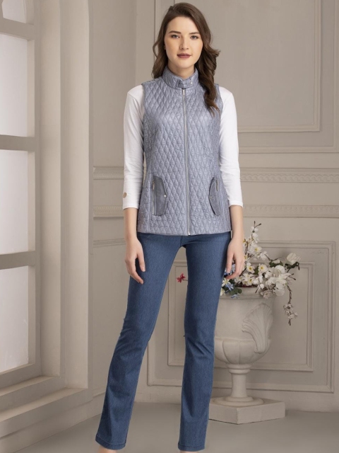 

Lakshita Women Grey Quilted Jacket, Blue