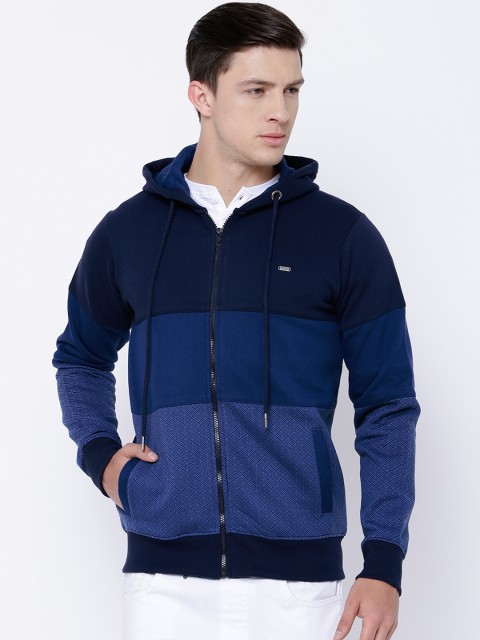 

LOCOMOTIVE Men Blue Colourblocked Hooded Sweatshirt