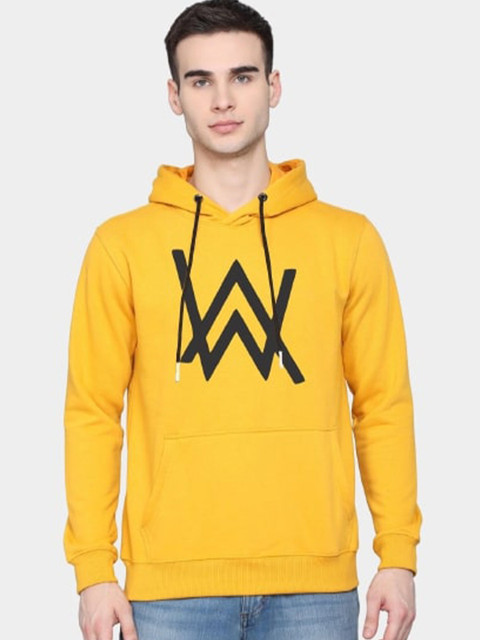 

PockMAN Men Mustard Printed Hooded Sweatshirt