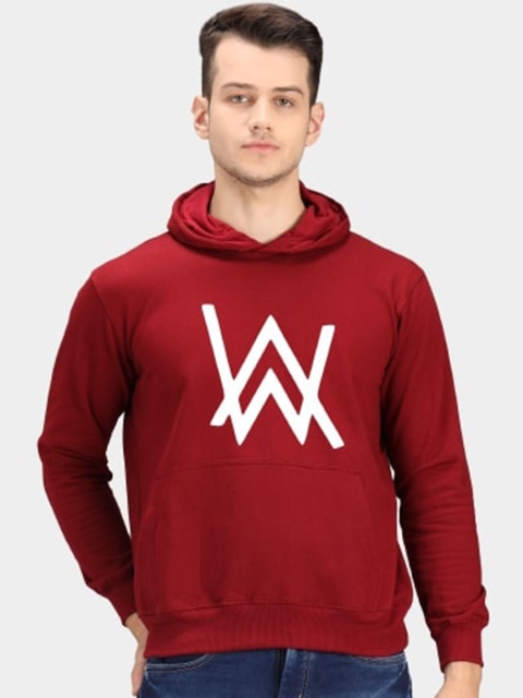 

PockMAN Men Maroon Printed Hooded Sweatshirt