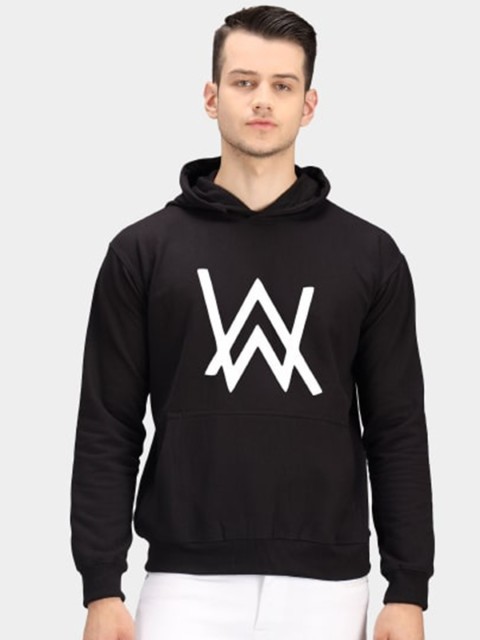 

PockMAN Men Black Printed Hooded Sweatshirt