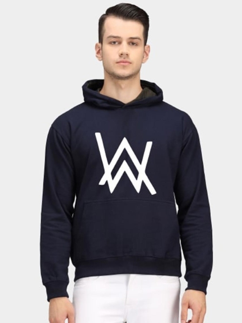 

PockMAN Men Blue Printed Hooded Sweatshirt