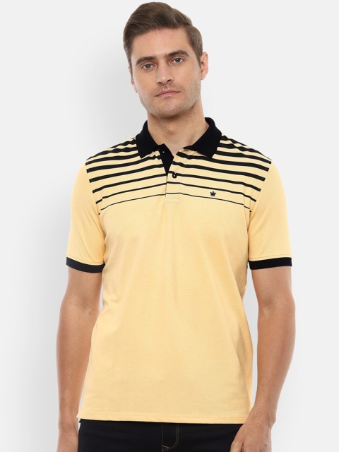 

Louis Philippe Men Khaki Striped Polo Collar T-shirt