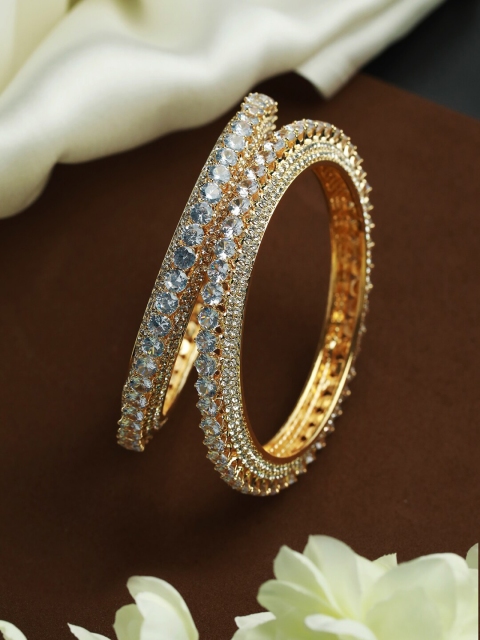 

Priyaasi Set Of 2 White Gold-Plated Stone Studded Bangle