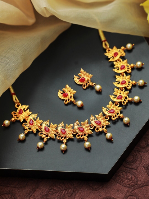 

Priyaasi Gold-Plated Pink Stone Studded Peacock Jewellery Set