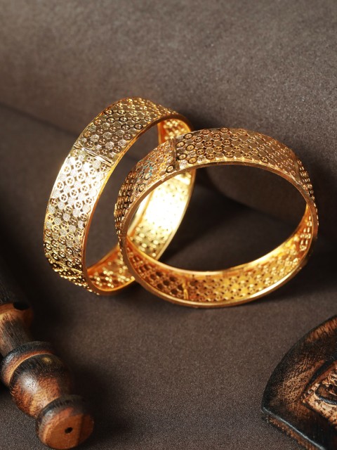 

Priyaasi Set Of 2 Gold-Plated Traditional Geometric Bold Bangles