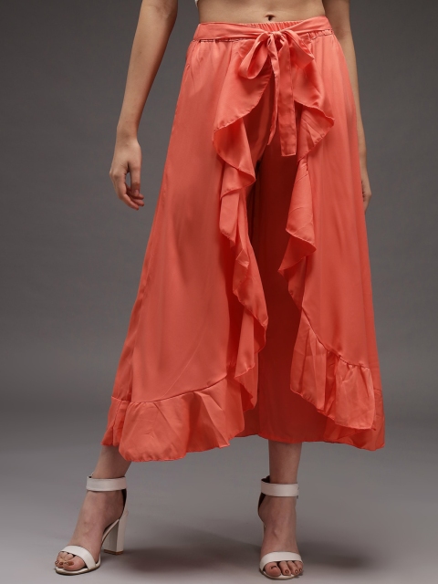 

Darzi Women Orange Solid Pure Cotton Maxi Length Crepe Flared Skirt