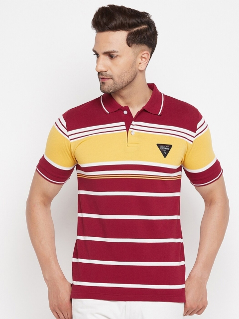 

FirstKrush Men Maroon & Yellow Striped Polo Collar T-shirt