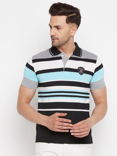 

FirstKrush Men Multicoloured Striped Polo Collar Applique T-shirt, Multi