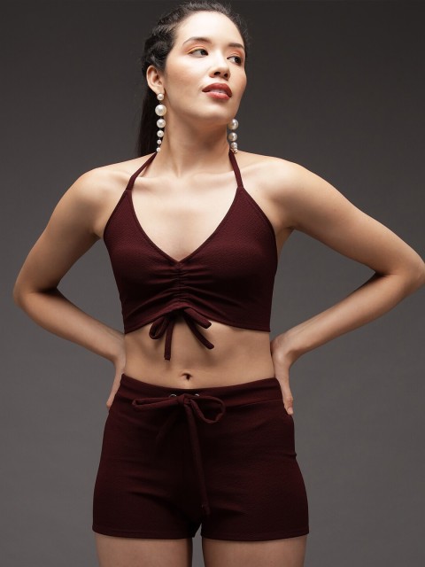 

Darzi Maroon Halter Neck Bodycon Mini Dress