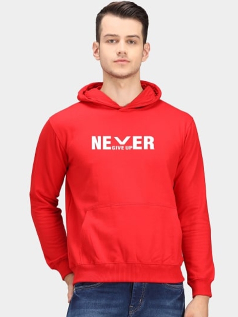 

PockMAN Men Red Printed Hooded Sweatshirt