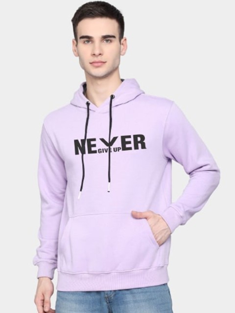 

PockMAN Men Purple Printed Hooded Sweatshirt