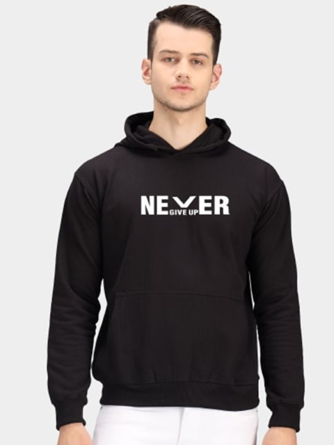 

PockMAN Men Black Printed Hooded Sweatshirt