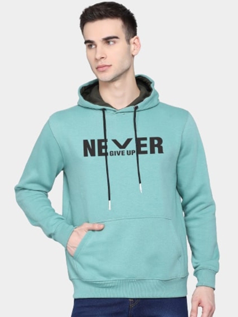 

PockMAN Men Green Printed Hooded Sweatshirt