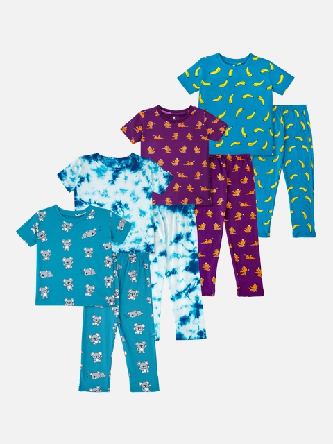 

Cuddles for Cubs Unisex Kids White & Blue Printed Night suit