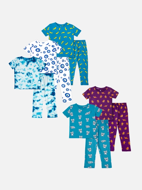 

Cuddles for Cubs Unisex Kids White & Blue Printed Night suit