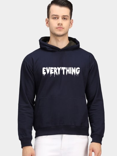 

PockMAN Men Blue Printed Hooded Sweatshirt