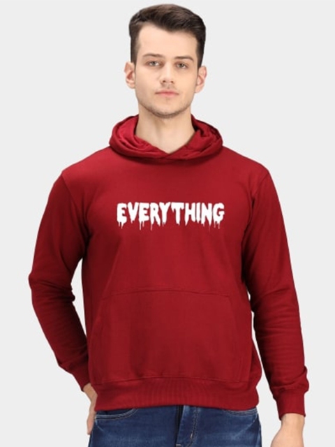 

PockMAN Men Maroon Printed Hooded Sweatshirt