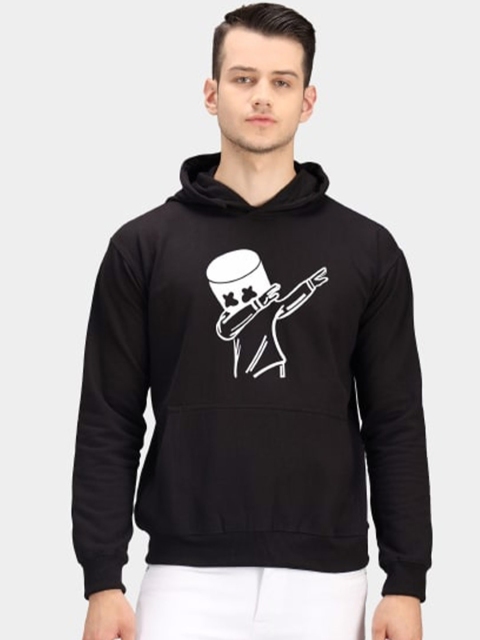 

PockMAN Men Black Printed Hooded Sweatshirt