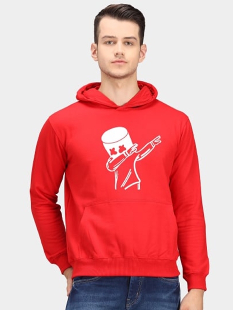 

PockMAN Men Red Printed Hooded Sweatshirt