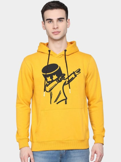 

PockMAN Men Mustard Printed Hooded Sweatshirt