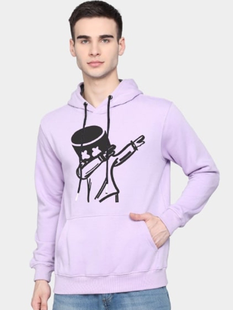

PockMAN Men Purple Printed Hooded Sweatshirt