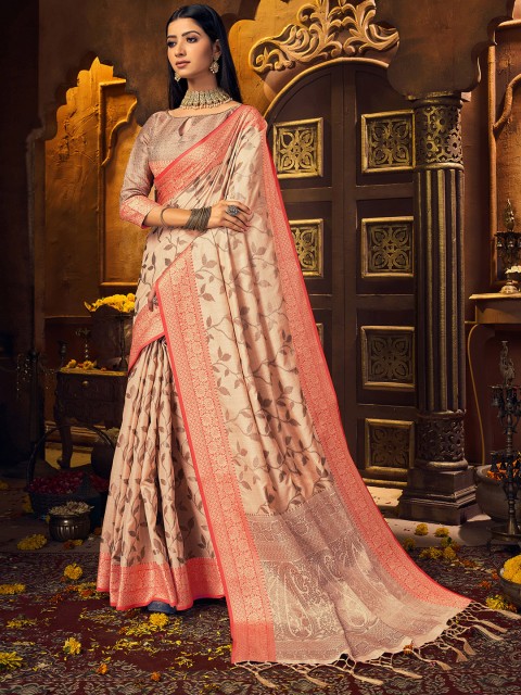 

Inddus Beige & Rust Woven Design Silk Blend Saree