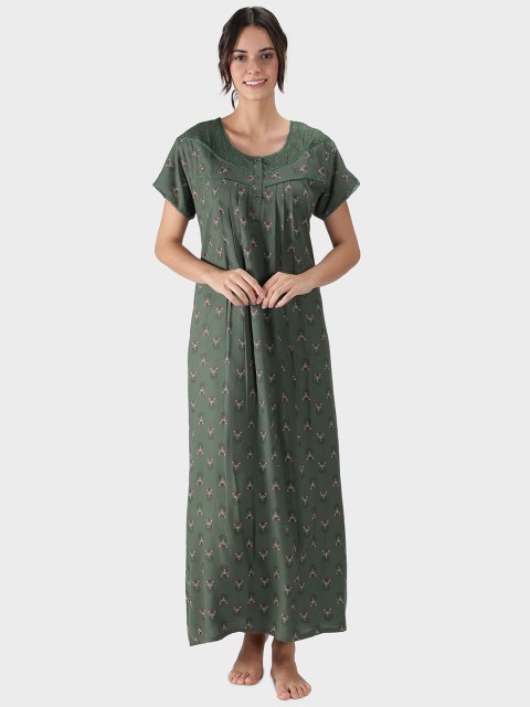 

NIGHTSPREE Green Printed Maxi Nightdress