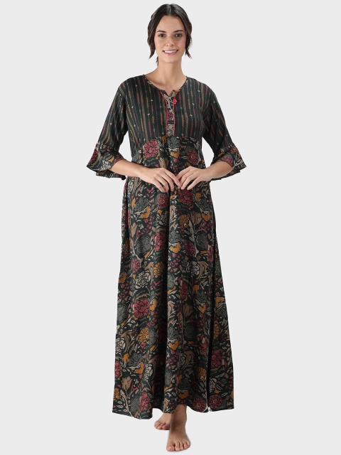 

NIGHTSPREE Green Printed Maxi Nightdress
