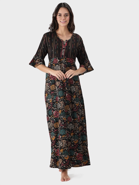 

NIGHTSPREE Blue Printed Maxi Nightdress