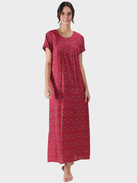 

NIGHTSPREE Pink Printed Maxi Nightdress