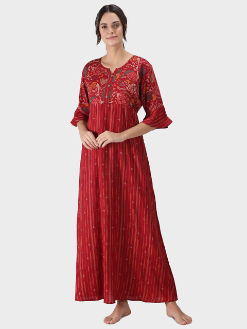 

NIGHTSPREE Red Printed Maxi Nightdress