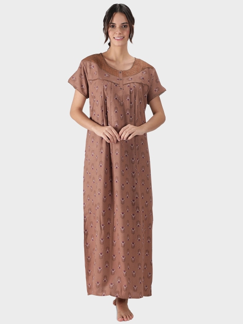 

NIGHTSPREE Brown Printed Maxi Nightdress