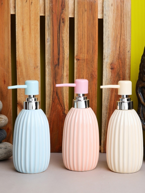 

ROMEE Set of 3 Multicolored Textured Ceramic Soap Dispenser, Peach